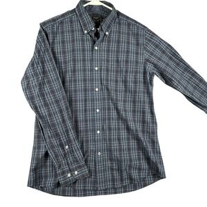 J McLaughlin Mens Plaid Long Sleeve Button Down Shirt Trim Fit Size M Blue Brown